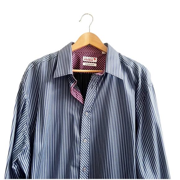 Ted Baker Endurance Blue Stripe French Cuff Superfine Cotton Dress Shirt 17.5 - Picture 2 of 11
